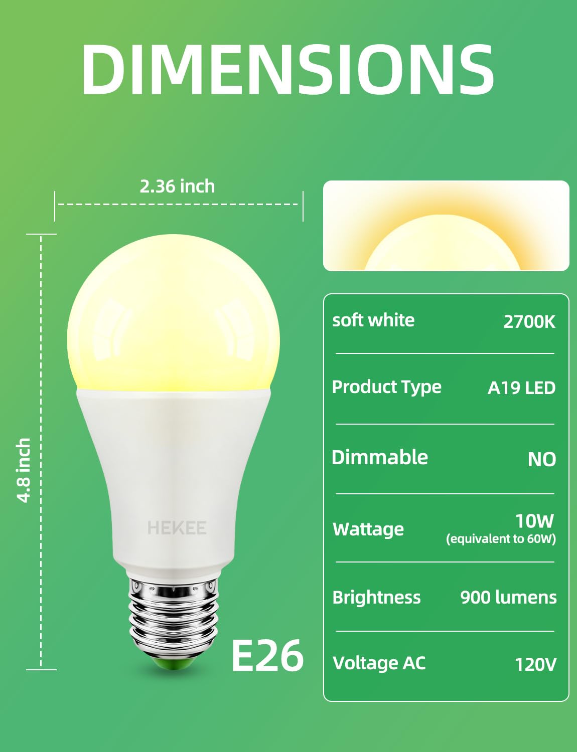 HEKEE Dusk to Dawn Sensor Light Bulbs LED A19 900 Lumens, Outdoor