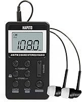 Hapito Pocket AM FM Radio HPT-NRD104 - Portable Digital Tuning with Superior DSP Reception, Rechargeable Battery, Time Display for Gym Walk (Black)