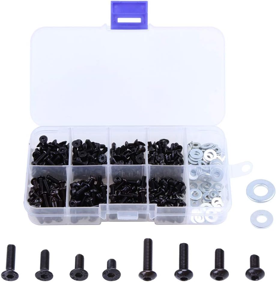 HobbyPark 340pcs Universal RC Screw Kit (M3, Hex Flat & Buttom Head)& M3 M4 Bolts Washers(Washers only) Hardware Fasteners for Traxxas Axial Redcat HSP HPI Arrma Losi 1/8 1:10 Scale RC Cars