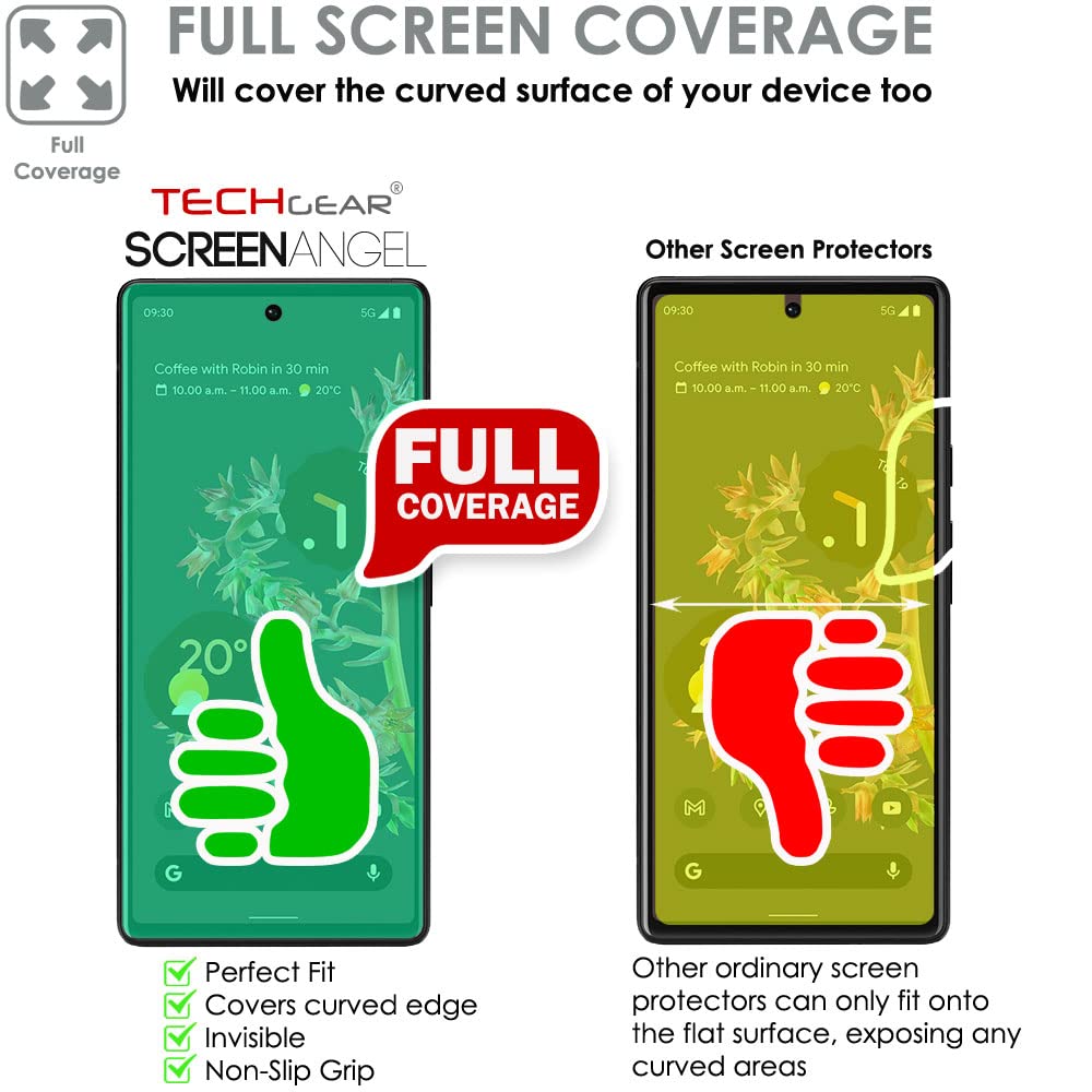 TECHGEAR 2 Pack Protecteur D'écran Convient Au Google Pixel 7a [Screen Angel] [Identification D'empreintes Digitales] [Compatible Avec Les Coques] [Couverture D'écran Complète] Film TPU