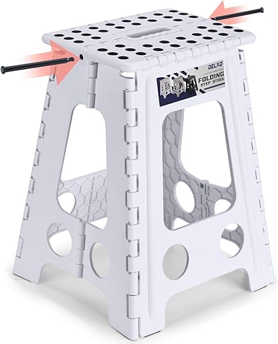 Miniatura 96 de Delxo Taburete plegable de 9 pulgadas, taburetes negros plegables para niños, taburete plegable portátil con asa, taburete plegable para cocina