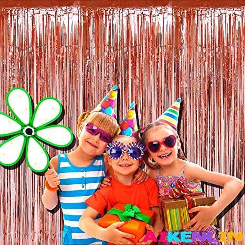 Image of 4 Pack 3.2Ft x 9.8Ft Rose Gold Foil Fringe Curtain Backdrop, Metallic Tinsel Foil Fringe Streamers Curtains for Party, Photo Booth Props, Birthday, Wedding, Christmas Party Decoration Supplies