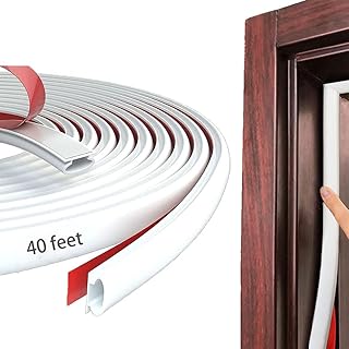 White Rubber Weather Stripping Door Seal Strip, D Shape Door Weather Seal Strip, Self-Adhesive Soundproofing Frame Insulation Tape for Doors Frame/Window Seal,Blocks Cold Drafts Noise