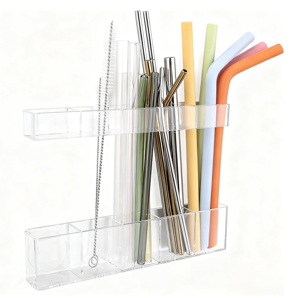 UDSKNV[KSL Kitchen Storage Solution with Adhesive Mounting-Acrylic Straw Organizer for Cabinet Door-Child Safe, Versatile