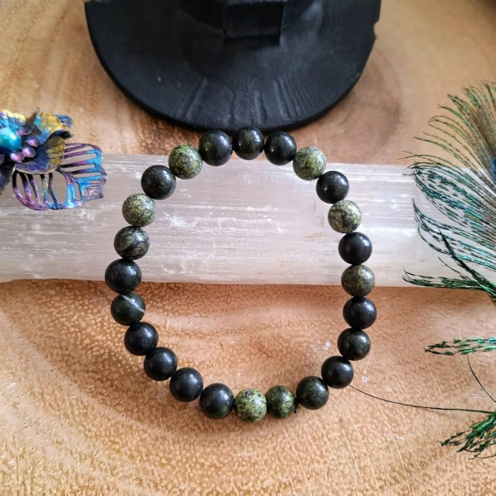 Unisex Natural Serpentine 8mm Stretchable Healing Bracelet