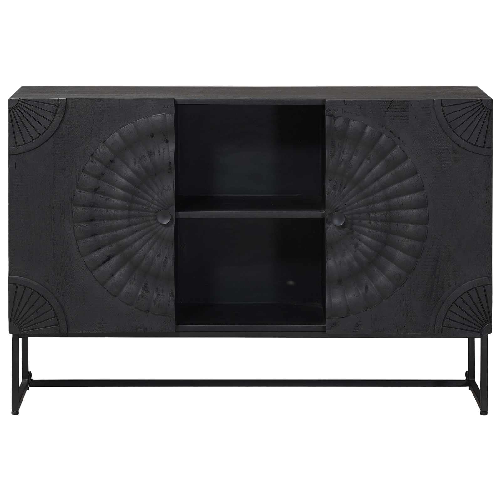 Kredenza czarny 105 x 30 x 68 cm | lite drewno mango, 2 drzwi, elegancki design, do salonu, jadalni, przedpokoju