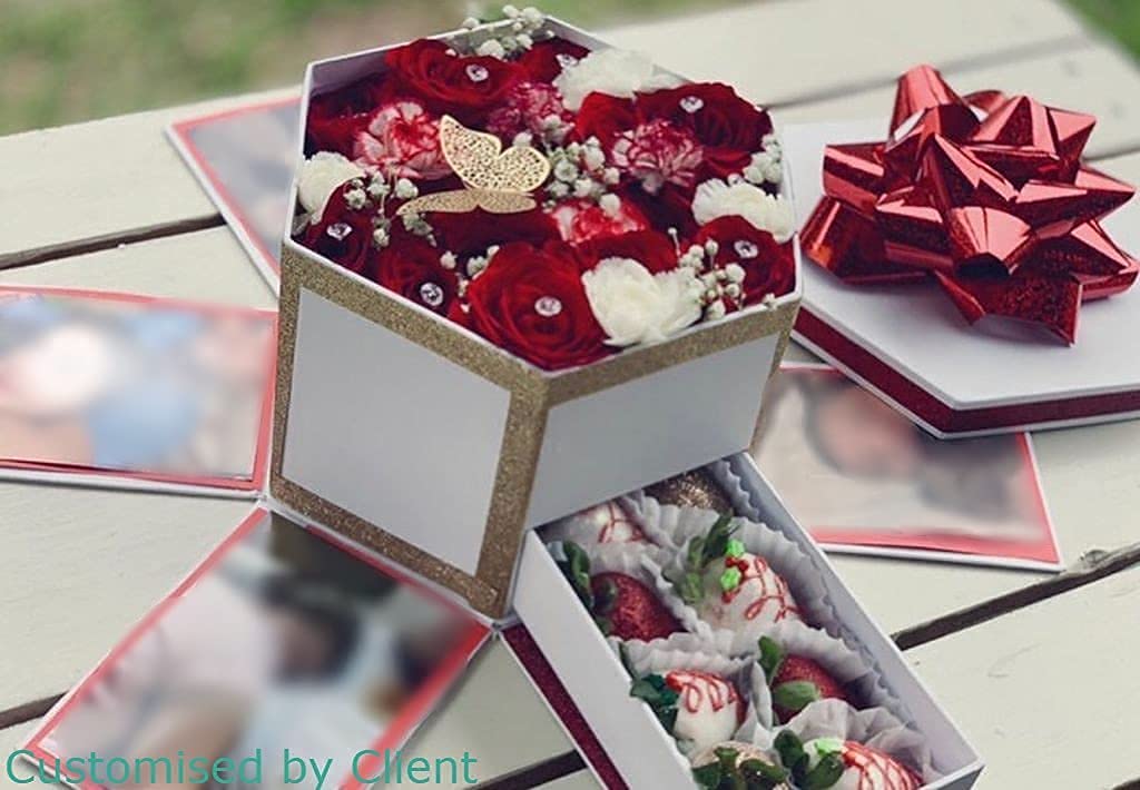 USA-SALES UNIKPACKAGING Caja de regalo de flores con forma hexagonal de alta calidad, con cajón, tamaño 9.5 x 8.3 x 6.1 pulgadas, para arreglos florales de estilo lujoso (blanco)