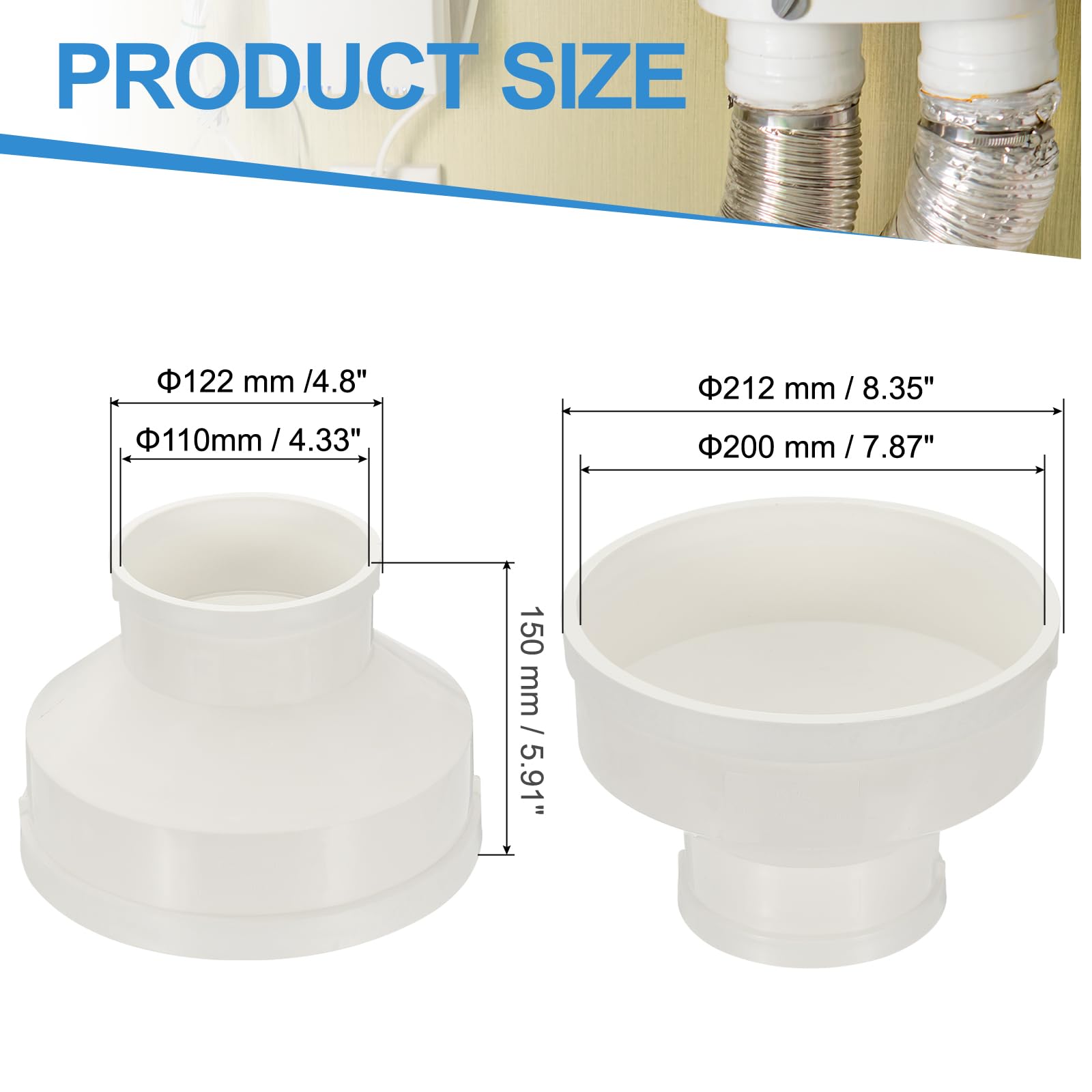 PATIKIL 8" to 4" Duct Reducer, PVC Pipe Increaser Adapter Ducting Airflow Tube Pipe Fitting for DWV (Drain - Image 2