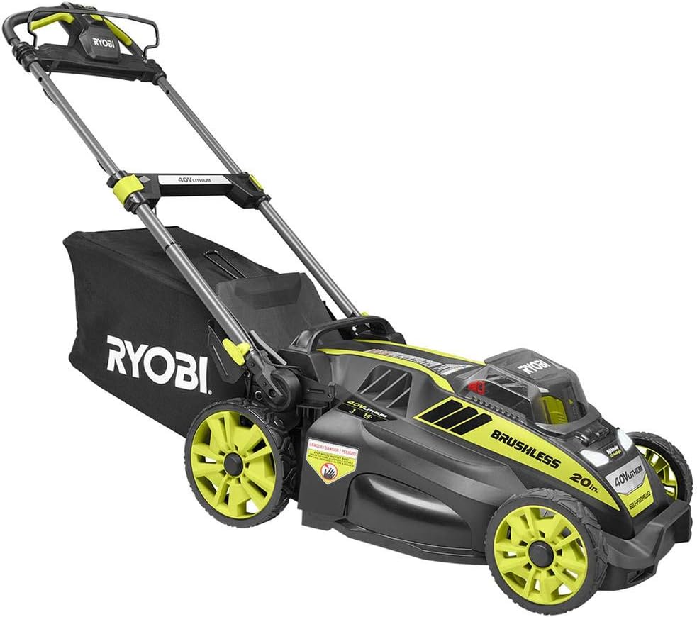 Ryobi. 20" RY40190 40-Volt Brushless Lithium-Ion Cordless Battery Self Propelled Lawn Mower with 5.0 Ah Battery and Charger Included