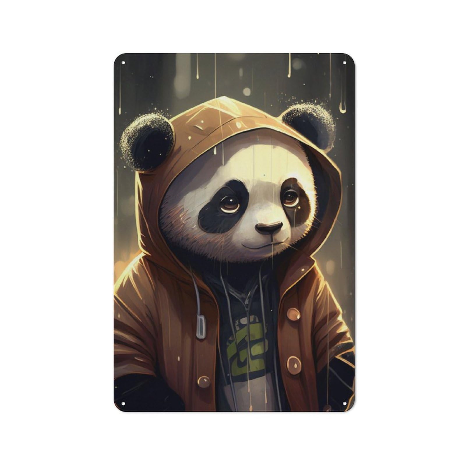 Junmoney Panda Manga Anime Rustic Tin Sign 30X20cm For Living Room Or Hallway, A Metal Wall Feature For Living Rooms And Hallways