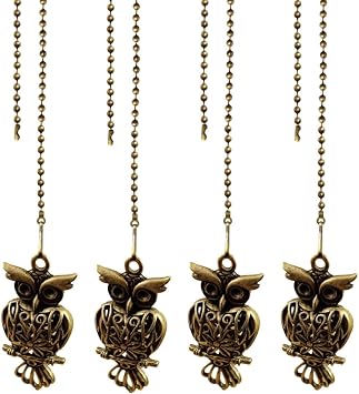 Owl Pull chain,Ceiling Fan Pull Chain Decorative Fan String Pulls Charm Extension 12 Inches Beaded Ball Fan Pull Chains Extender Ornament Owl-4Pcs