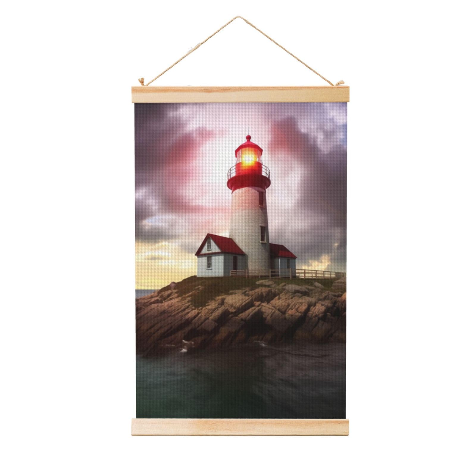 Lighthouse Posters Wooden Shaft Hanging Poster Canvas Prints Scroll Wall Art Painting Vintage Wall Banner Modern Artwork Decor for Home Decor Ready to Hang 20"x30"