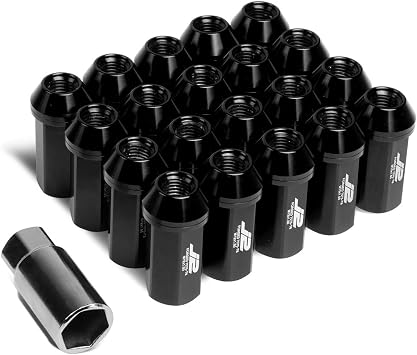 J2 Engineering 20 Pcs 7075 Aluminum Closed End M12 x 1.5 Lug Nuts Set w/Socket Adapter, Black, Fit Conical Seat, LN-T7-005-15-BK