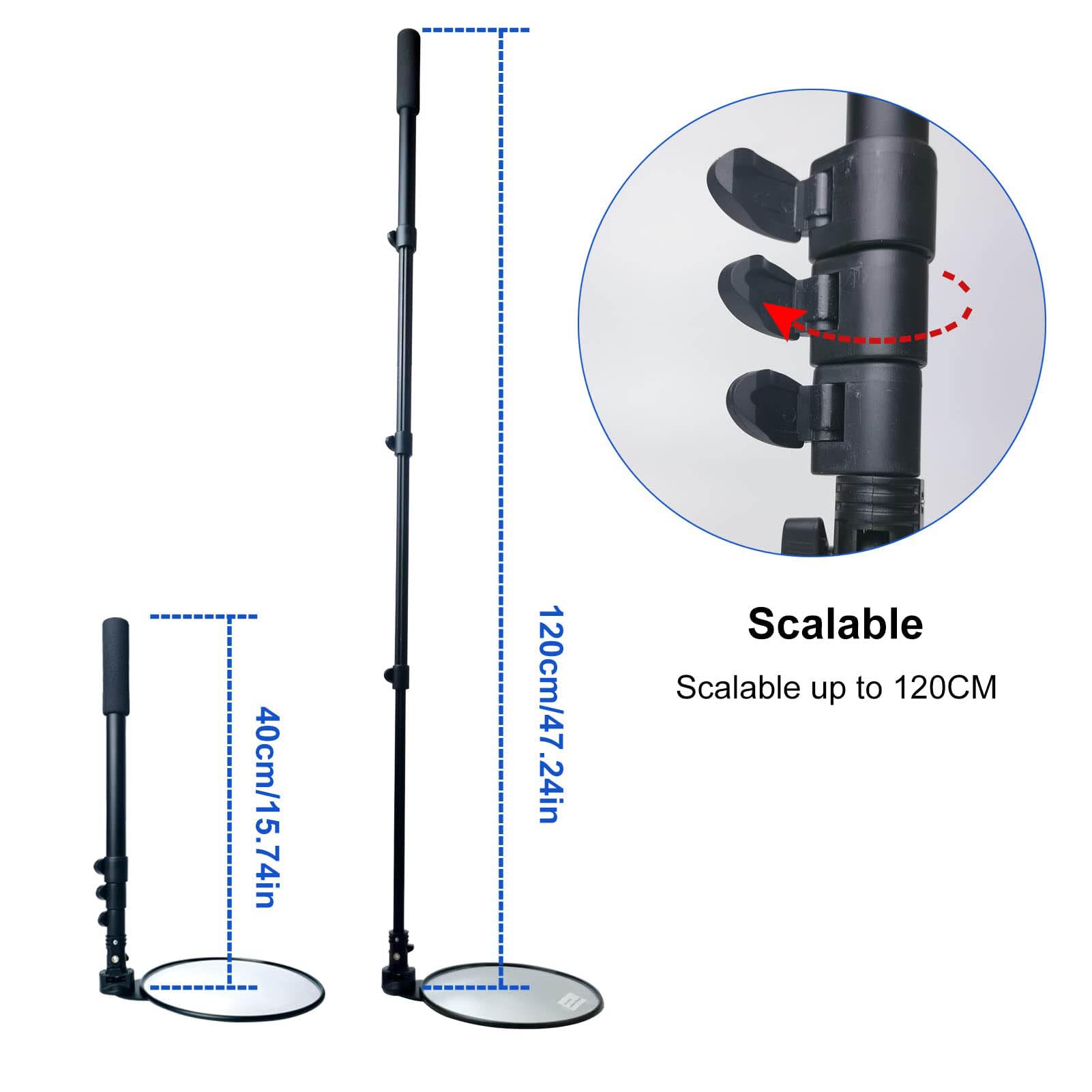 Espejo de inspección de Bajos de vehículos con luz, mástil telescópico, Lente Ajustable, Herramienta de inspección telescópica de aleación de Aluminio.