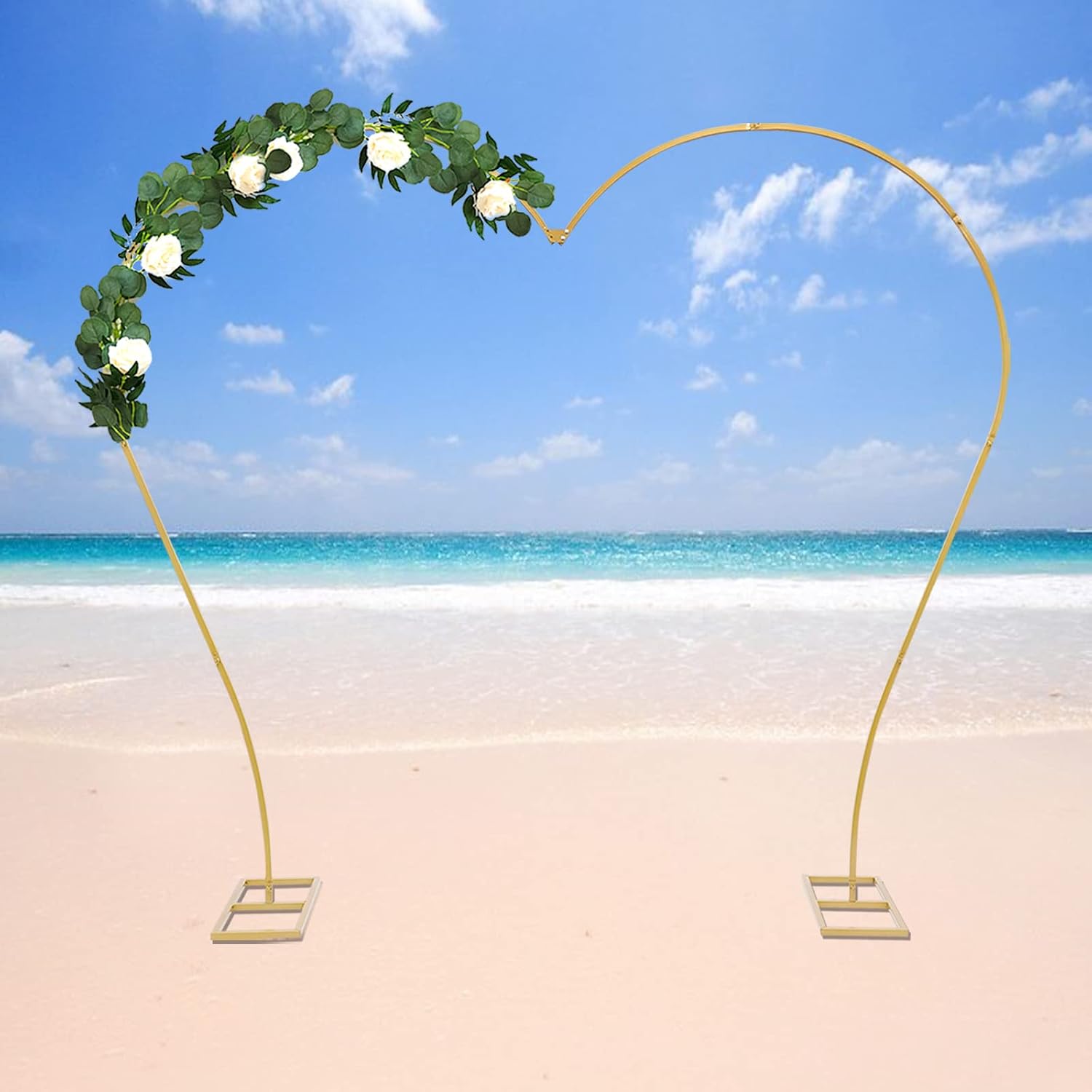 Heart-Shaped Arch Stand, Gold 8.7ft L X 7.7ft H Metal Arch Backdrop Stand, Garden Stand with Base, Floral Background Decoration for Wedding Graduation Season Parties(Gold)