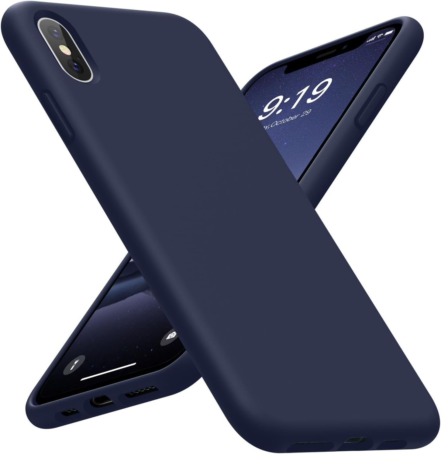 OUXUL Case for iPhone X/iPhone Xs 5.8 inch Liquid Silicone Gel Rubber Phone Case, Full Body Slim Soft Microfiber Lining Cushion Shockproof Protective Case （Midnight Blue）