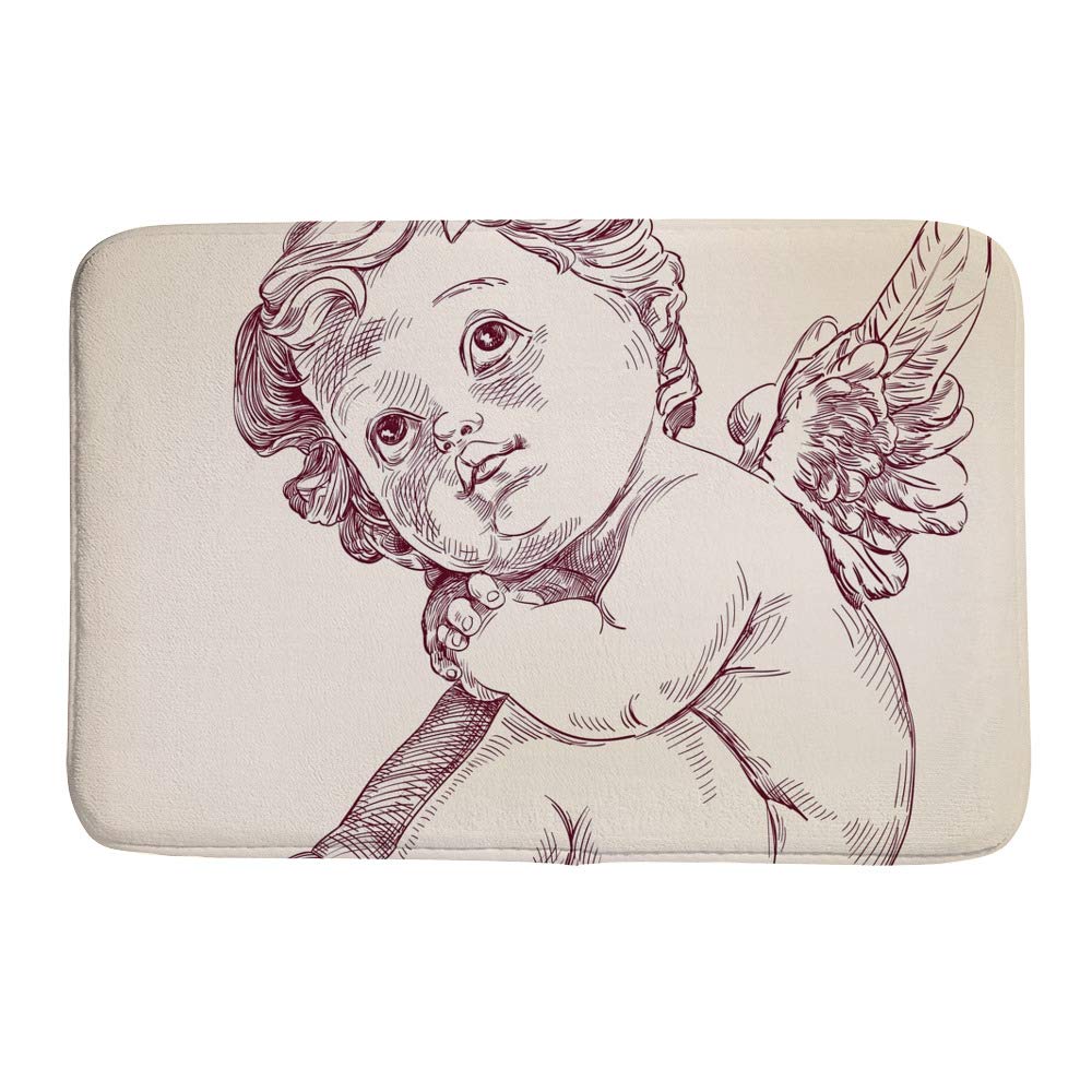 Tapis de bain motif ange bébé vintage en velours corail absorbant 91x61 cm
