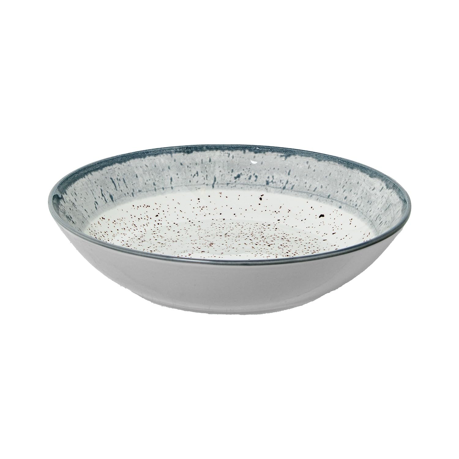 Vajilla de 18 piezas de porcelana con decoracion moteado y borde gris estilo gres 26x6x26 cm