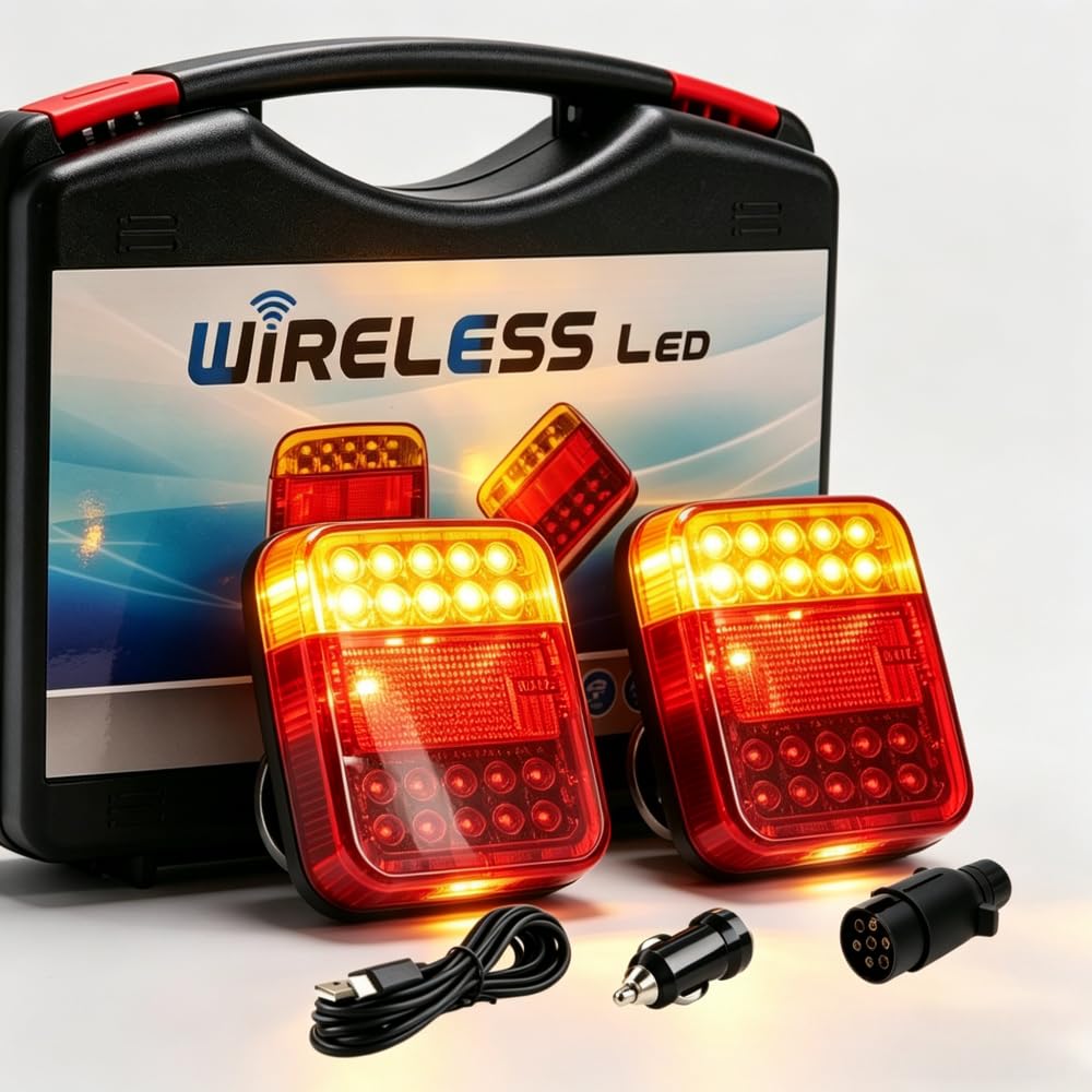 KinZon LED 2 x Feux Arrière Base Aimanté Sans Fil, E11 Marqué Homologué de camion magnétiques sans câble Wireless Pour Auto Camion Tracteur Remorque Caravane