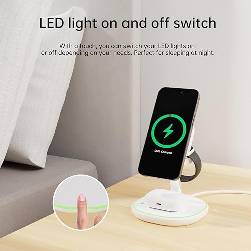 Miniatura 4 de YEIL Cargador inalámbrico 3 en 1 compatible con magsafe para iPhone Series 12, 13, 14, 15, para Apple Watch y Airpods, estación de carga 3 1,