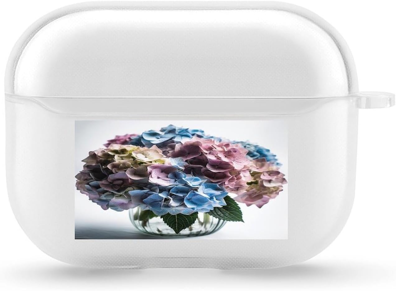 for Airpod Pro Case with Keychain Accessories Hard Shell Protective Cover Hydrangea Flowers in Vase Headphone Cases Compatible with Airpod Case 2nd/1st Generation, Front LED Visible