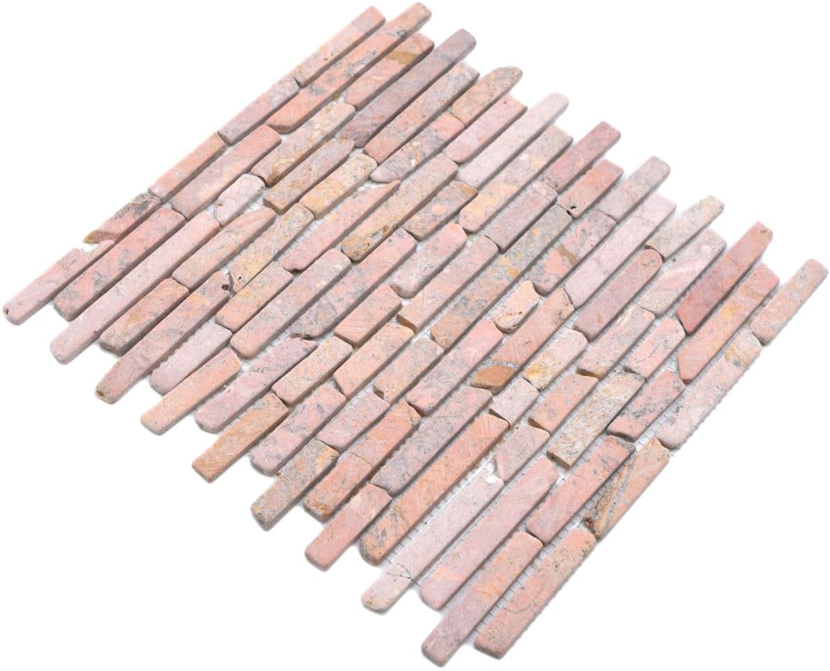 Mosaico mattone tinta unita rossoverona marmo pietra naturale cucina pietra mosaico formato: 25 – 105 x 15 x 8 mm, dimensioni foglio: 305 x 305 mm, 10 fogli