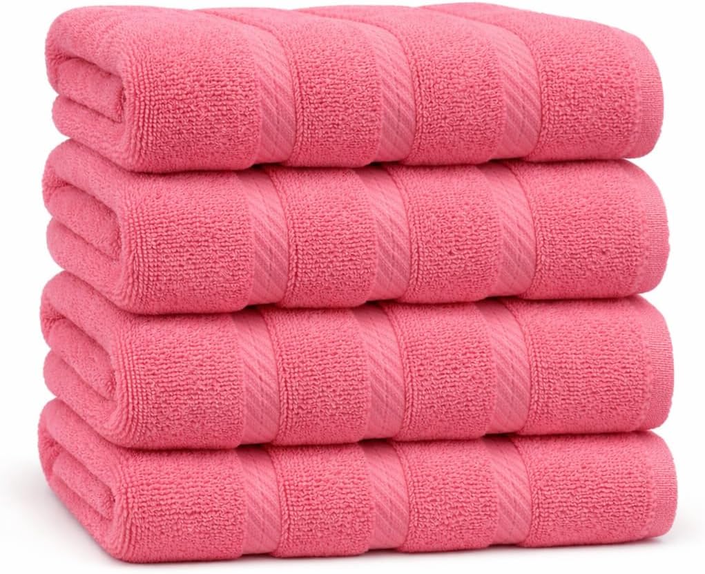 Pink Bath Towels 27x54 – Pack of 4 | Soft & Quick-Dry | Highly Absorbent 100% Ring Spun Cotton Towels for Bathroom, Spa, Home & Hotel Use (Pink Bath Towels, 27x54- Pack of 4)