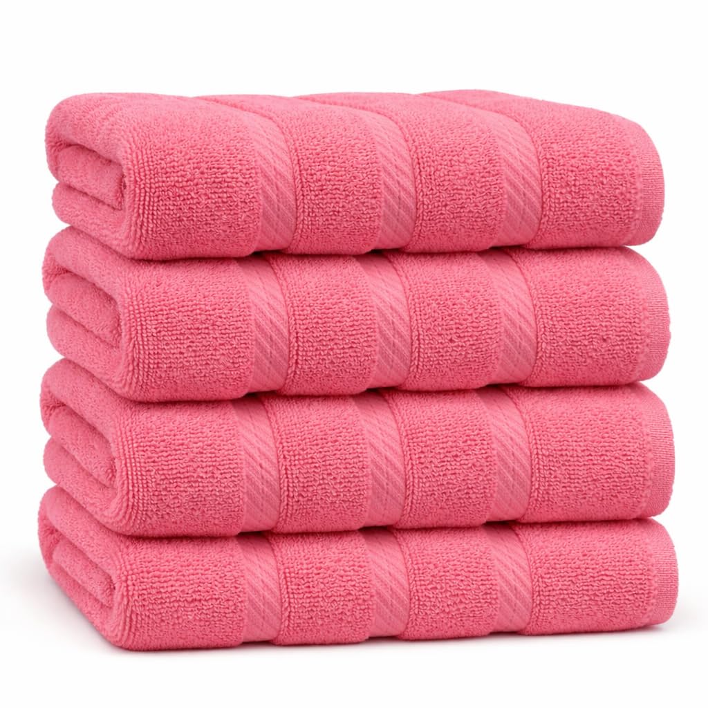 Pink Bath Towels 27x54 Pack of 4 Soft Quick-Dry Highly Absorbent 100 Ring Spun Cotton Towels for Bathroom