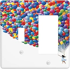 Decorative Outlet Covers Girl Holding Colorful Balloons 2 Gang 1 Gang Wall Plate Cover Single Toggle Rocker Combo Light Switch Cover Plate Face Plate for Country Bedroom Home Decor