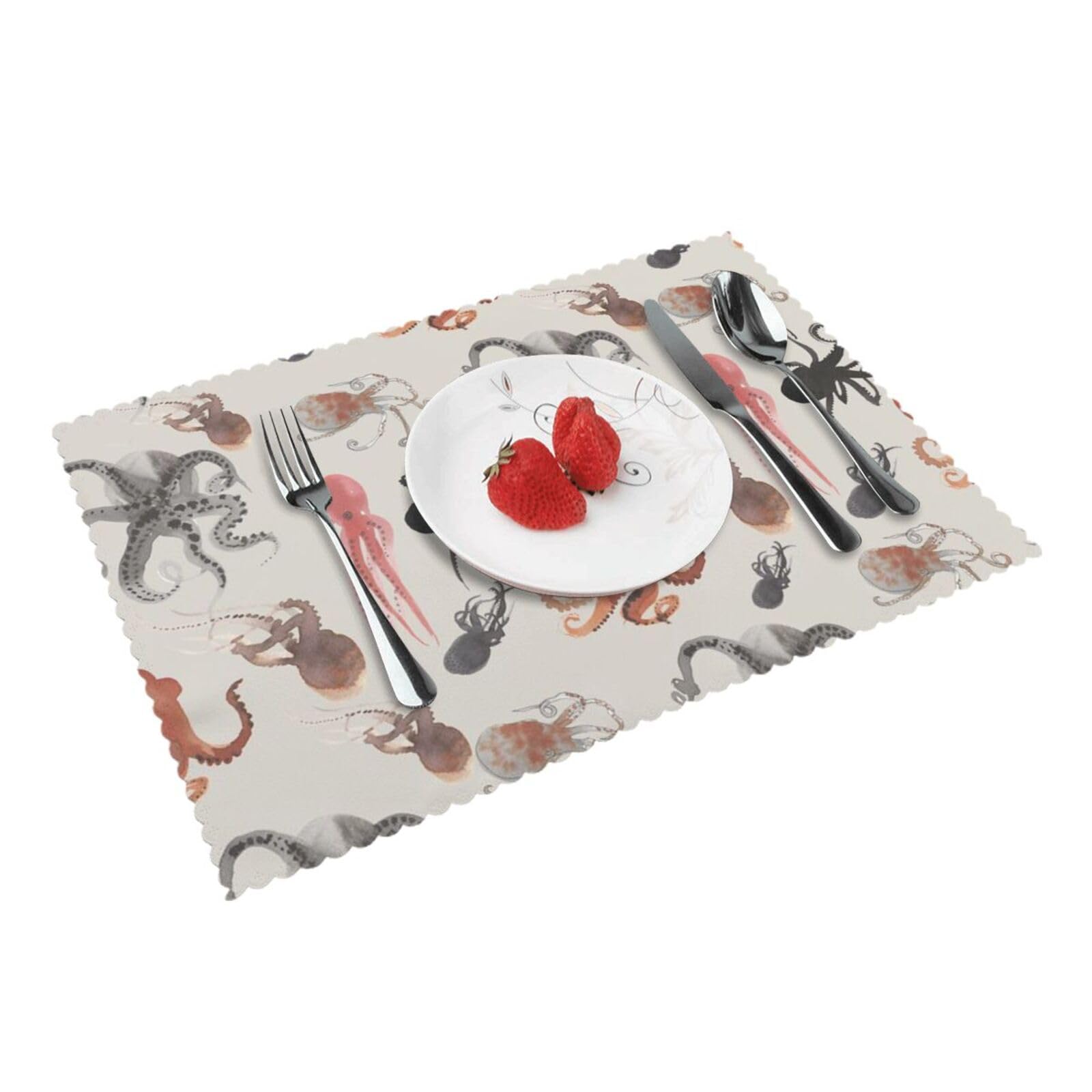 Bnvsadc Color Octopus 4 Pcs Heat Resistant Placemat 45X30 Cm, Printed Non-Slip Place Mats For Kitchen Dining Table Indoor Outdoor