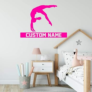 VWAQ Custom Gymnastics Name Wall Decals Girls Bedroom Gymnast Room Decor Vinyl Sticker Personalized - CS43 18" H X 26" W, Hot Pink