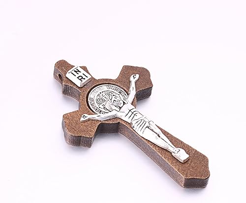 Miniatura 3 de 10pcs católico religioso Jesús Wear I hecho a mano incrustaciones aleación madera cruz crucifijo colgante collar encanto joyería fabricación