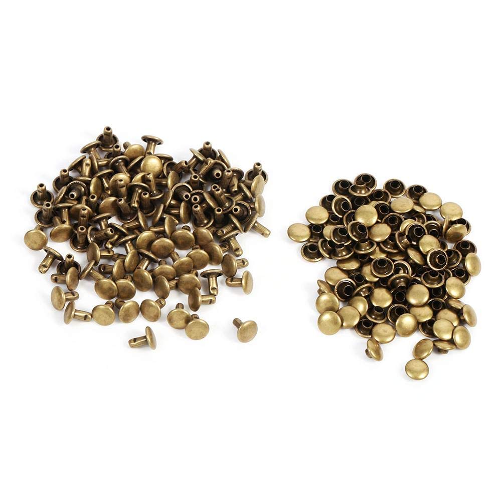 Hilitand Leather Rivets, 100 Pcs Double Cap Rivet, Metal Leather Craft Rivet, Repairs Studs, Spike Decoration 8 x 8mm (Bronze)