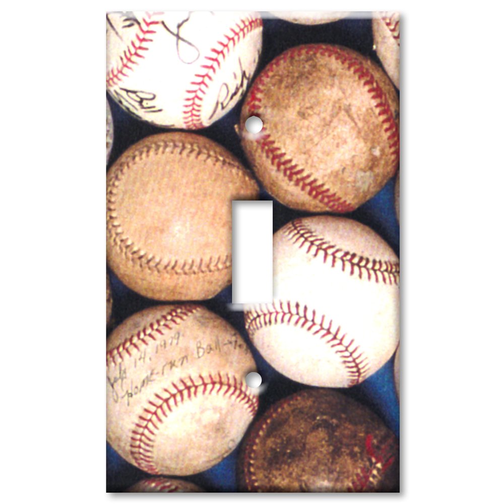 Art Plates - Old Baseballs Metal Decorative Metal Wall Plate - Single Gang Toggle - (Made in USA)