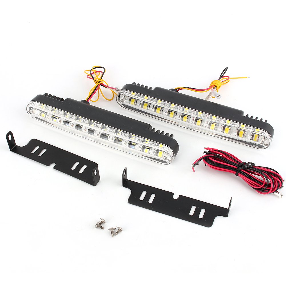Qiilu Feux de jour 2X 30 LED Voiture 12V DC Feux de Signalisation Diurnes DRL Conduite Lumière du Jour Lampe + Clignotant