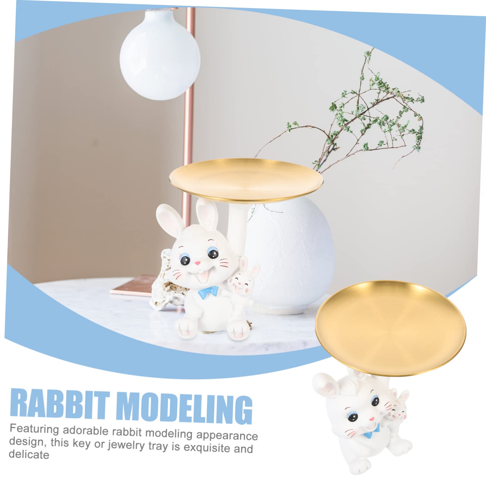 Plateau Résine Lapin Décoratif pour Bijoux Et Clés Support De Snack Et Décoration De Bureau Forme De Lapin Accessoire De Maison Créatif Et