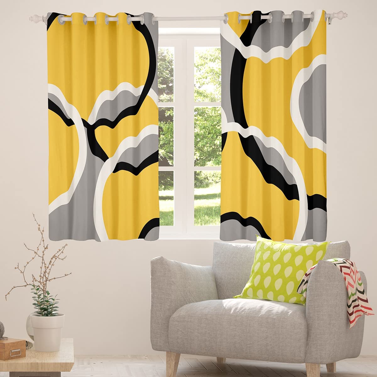 Tende geometriche a cerchio per camera da letto soggiorno giallo grigio bianco geometria tende oscuranti (30%-50%) linea a righe Dreapes arte moderna trattamenti per finestre