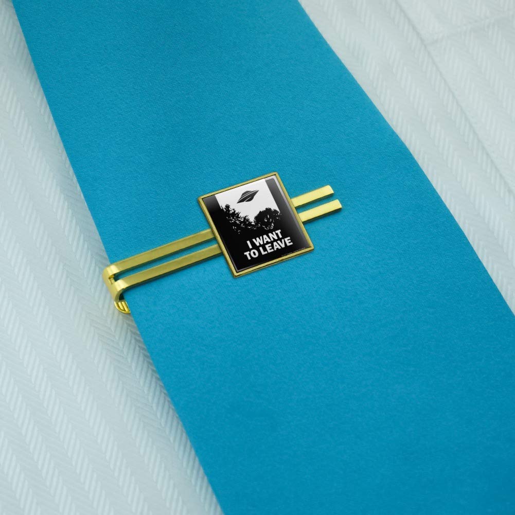 GRAPHICS & MORE I Want to Leave UFO Believe Funny Humor Square Tie Bar Clip Clasp Tack- Silver or Gold