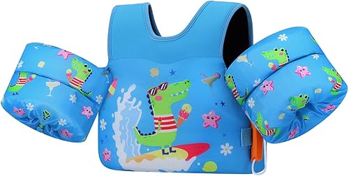 MoKo Chaleco de natación para niños pequeños, flotadores de brazo de natación de 13 a 70 libras de dibujos animados con alas de agua para piscina,