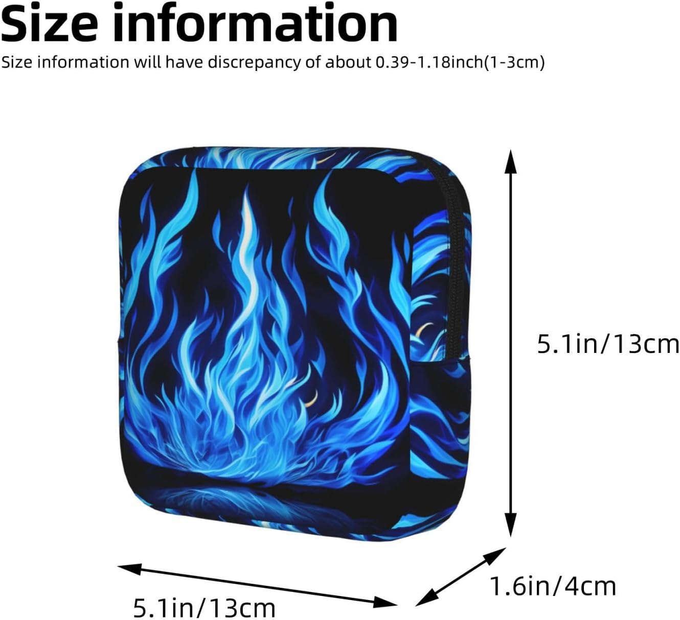 Indigo Flame Print Print Women Period Bag Sanitary Pouch Portable Pad Pouch Tampon Holder Small Zipper Pouch Storage Bag