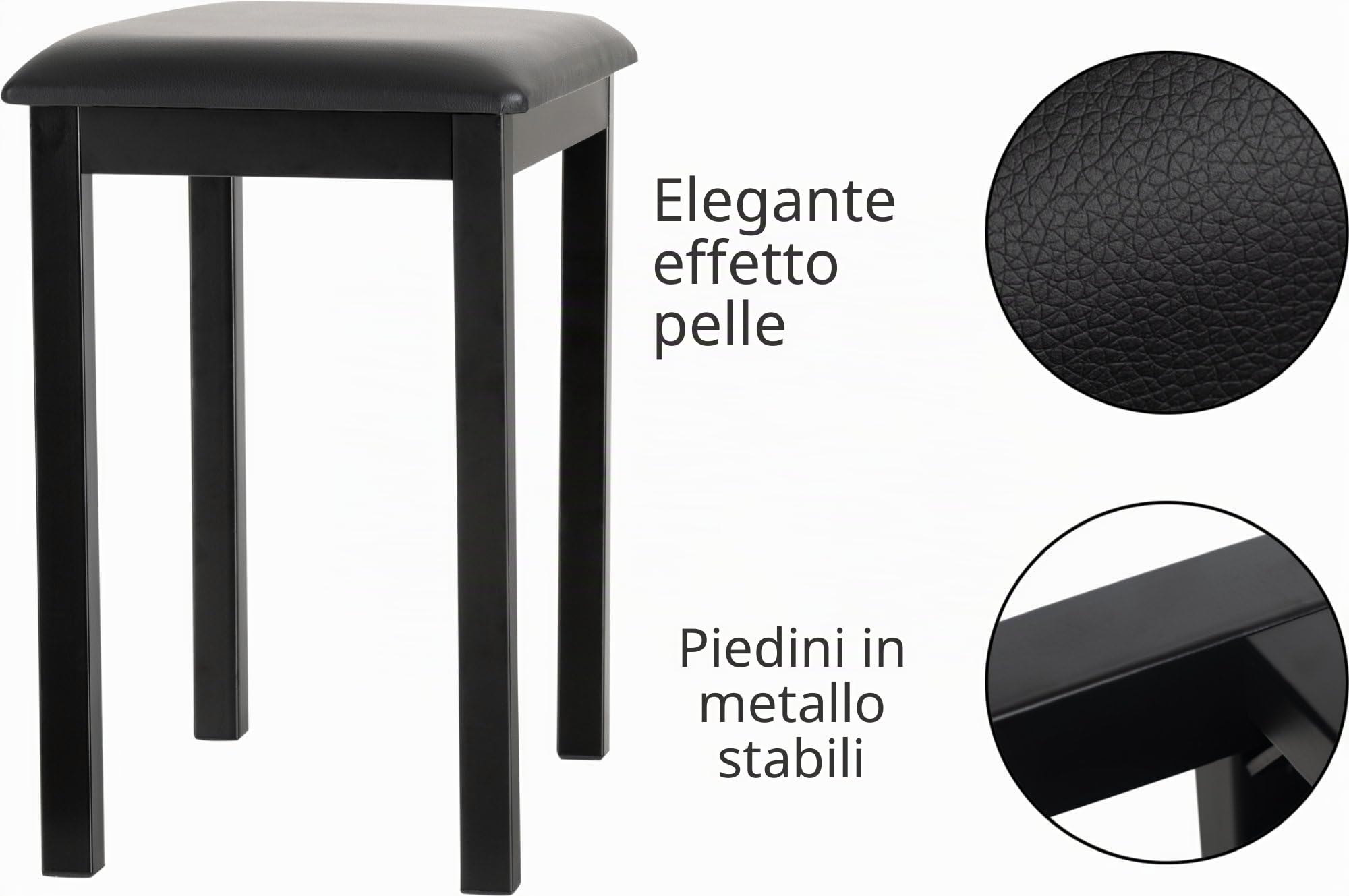 Funkey B100 Panchetta per Pianoforte nera, Con gambe in metallo stabili | Seduta imbottita nera in pelle sintetica, Dimensioni (LxPxA): 44 x 30 x 50 cm, Protezione per parquet in plastica