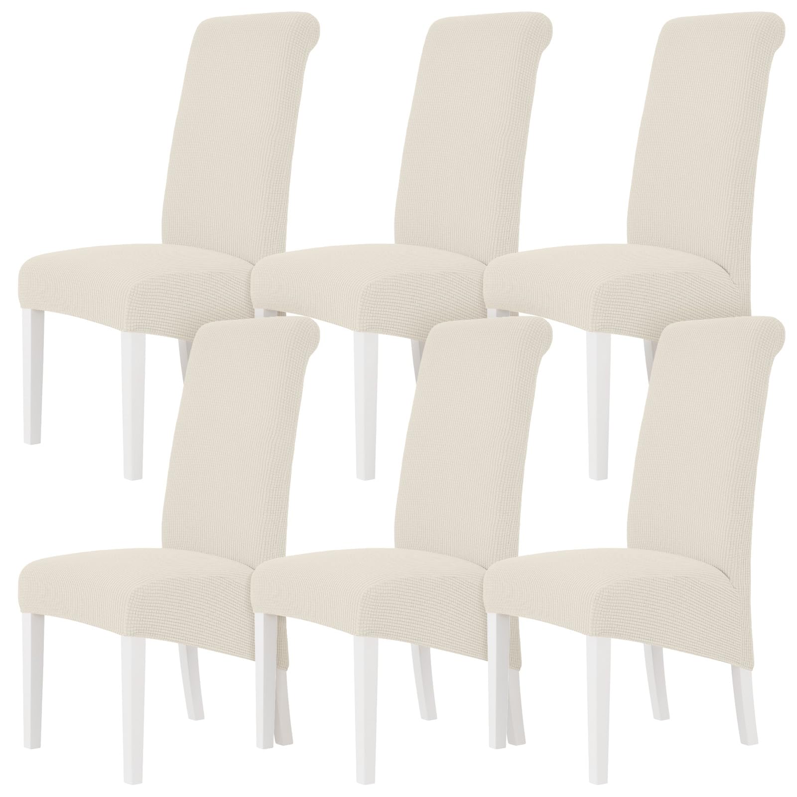M.J COMFY-LIFE 6pack Stretch Dining Chair Covers, Universal Fit Removable Chair Slipcovers, High Elastic Washable Chair Protector for Dining Room, Kitchen, Hotel and Restaurant (Beige)