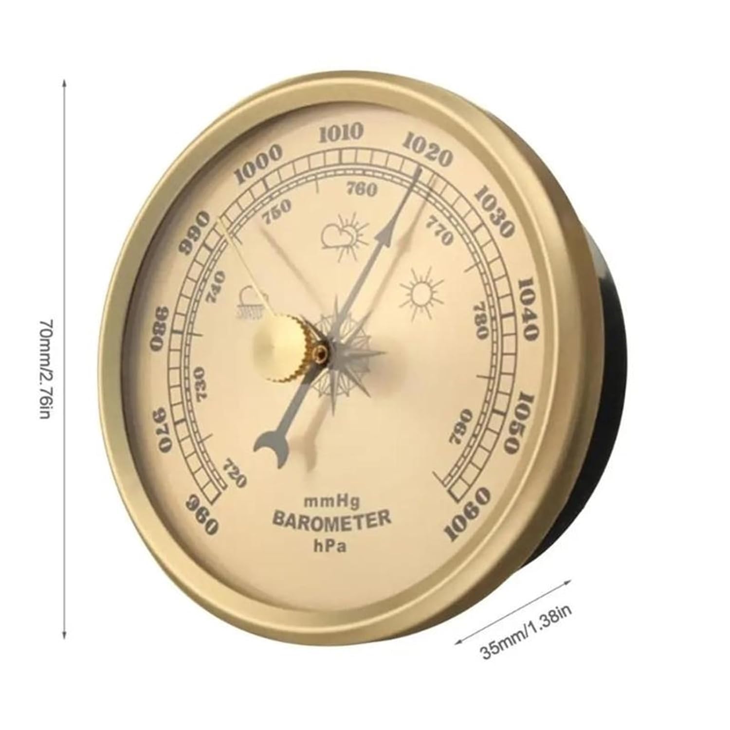 Dial Type Barometer 70mm Analog Barometer with Classical Design for Weather Monitoring and Outdoor Activity Stainless Steel Construction(Silver)