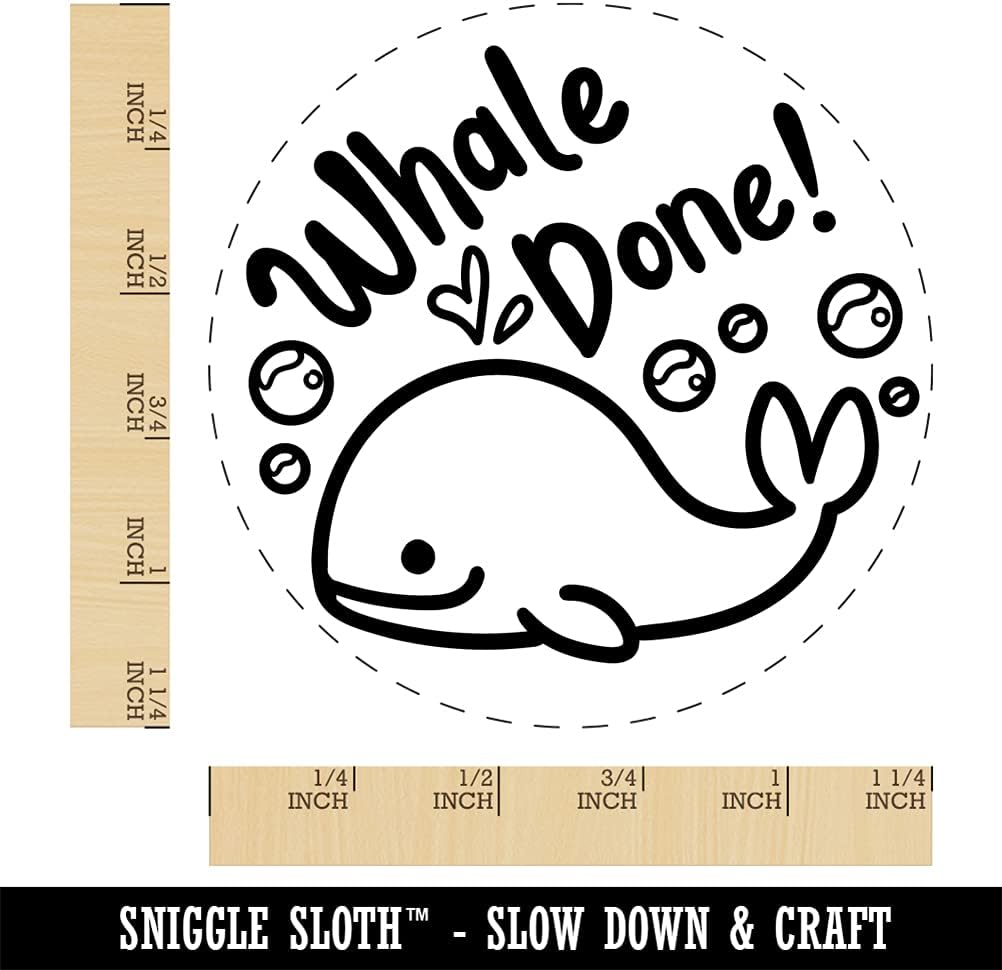 Whale Well Done Teacher Student School Self-Inking Rubber Stamp Ink Stamper for Stamping Crafting Planners - 1-1/2 Inch Large - Blue Ink