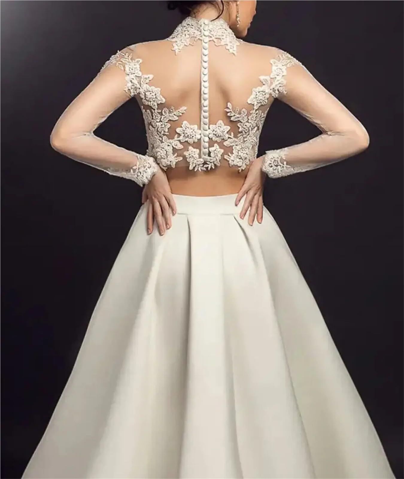 Estolas para Bodas Chaqueta de boda manga larga encaje Apliques Chaquetas novia Bolero nupcial cuello alto