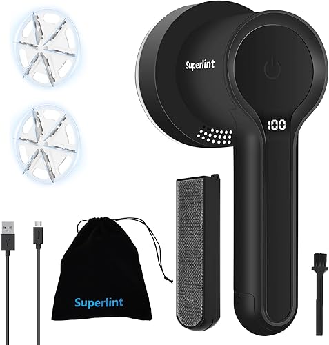 SUPER LINT Afeitadora de tela recargable, removedor de pelusa eléctrico con pantalla LED y contenedor de basura grande, afeitadora de suéter de 3