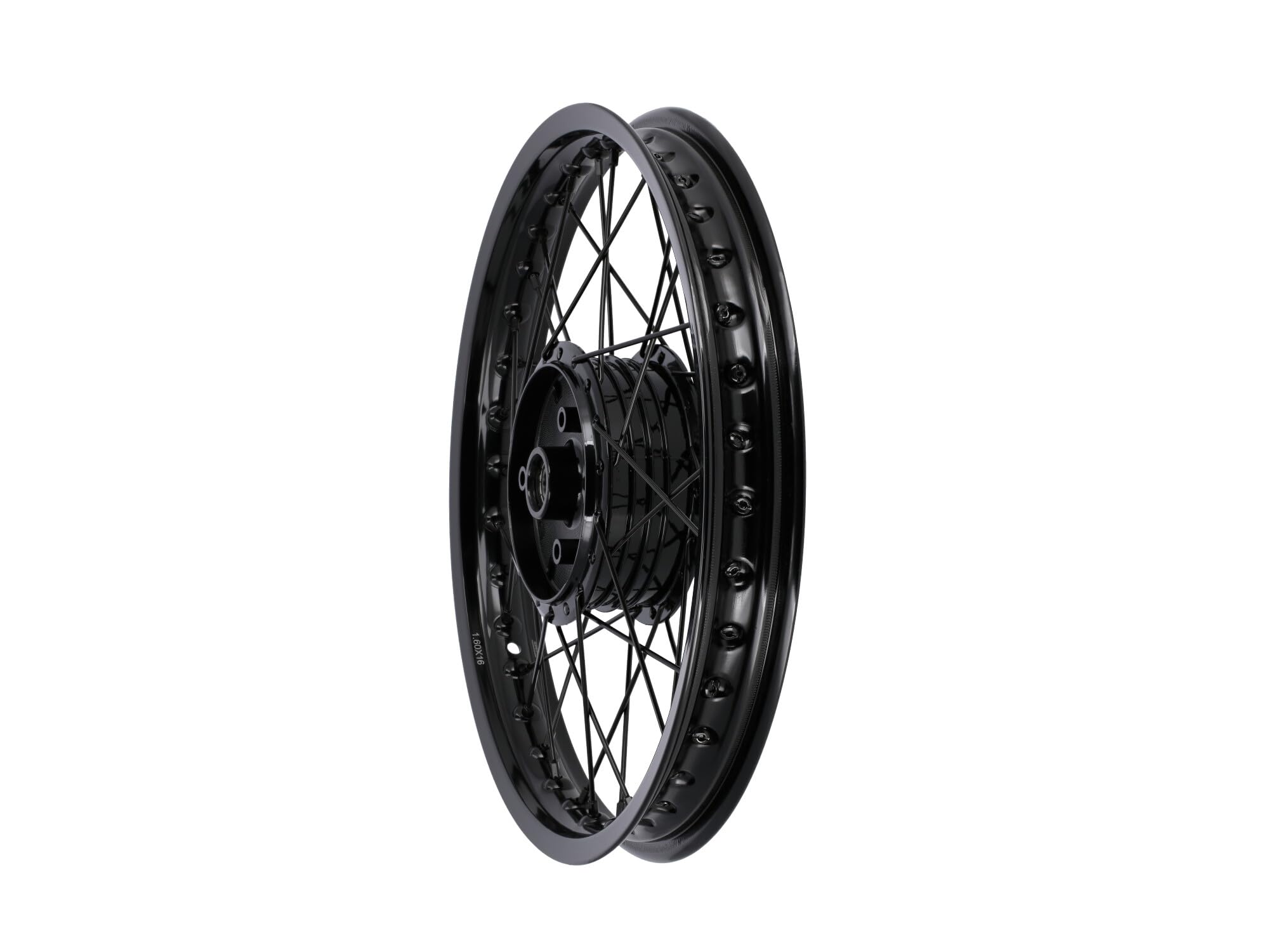 Speichenrad 1,6 x 16" Alufelge, Speichen, Nabe in Schwarz - für Simson S50,