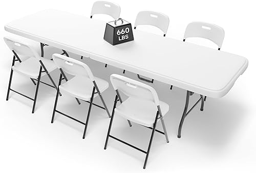 Miniatura 23 de Juego de Mesa Plegable de 6 Pies con 8 Sillas Plegables, Mesa de Servicio Pesado 330 lbs y Sillas de 330 lbs, Paquete de Muebles Plegables Negro