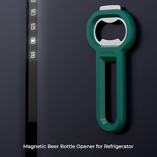 Miniatura 4 de Linoroso Abrebotellas magnético para refrigerador, abridor de botellas de cerveza y abrelatas de soda con captador de tapas, abridor de cerveza