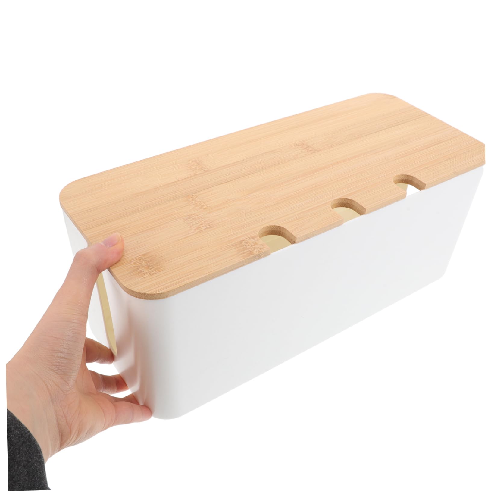 Caja Organizadora de Cables con Orificios para Escritorio, 1 Juego | Plástico y Madera, Diseño Simple y Moderno, para Oficina y Sala de Conferencias